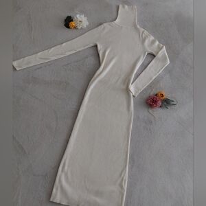 Elegant Cream Turtleneck Dress